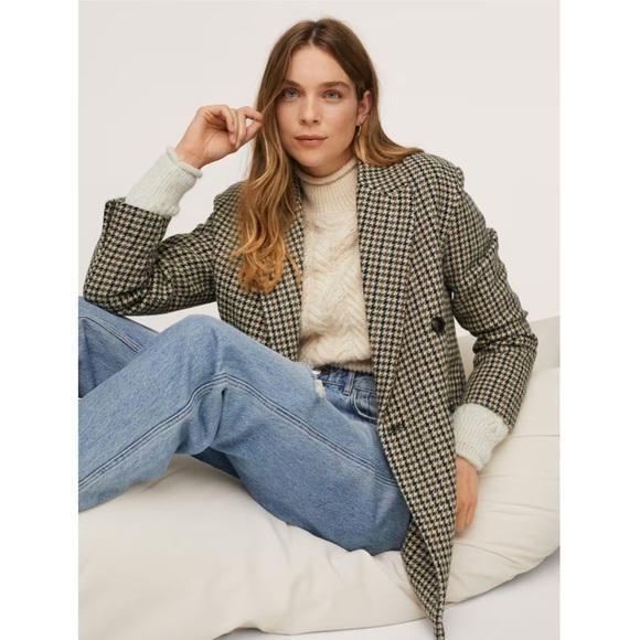 NWT MANGO Houndstooth Wool Blend Coat Oversize - Picture 7 of 12